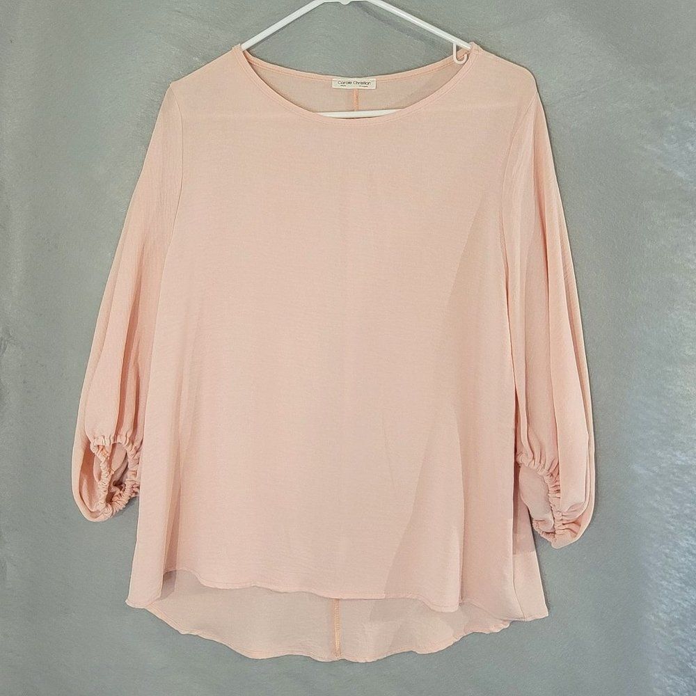 Carole Christian Tunic Blouse‎ Womens L High Low Hem Boat Neck Barbiecore